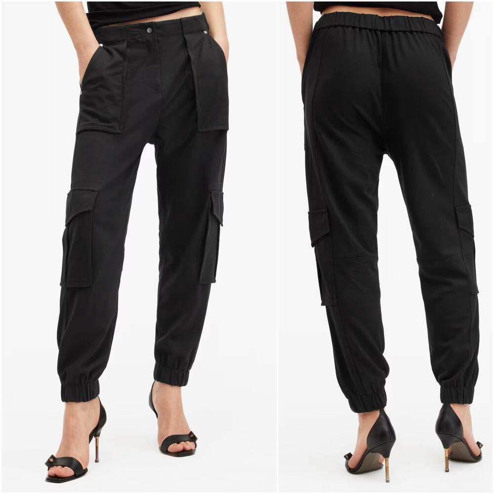 All Saints Women's Freda Cargo Trousers in Black jersey size 12 US